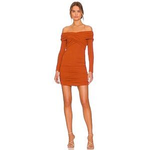 MONROW Off Shoulder Shirred Mini Dress NEW